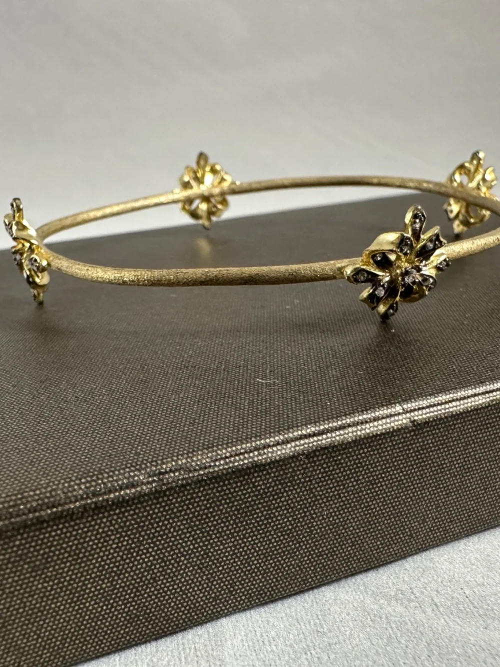 Vintage Style Bangle – 4 Pavé Crystal Floral Station Accent Bracelet